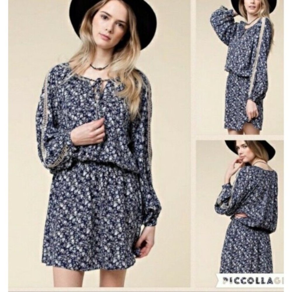 Kori Blue and White Floral Women's Short Dress Size Large